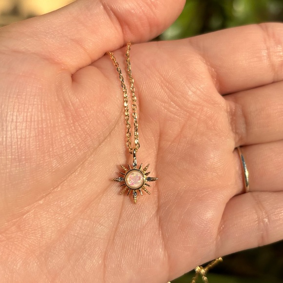 18K Gold Plated Dainty Pink Sun Necklace - Picture 3 of 8